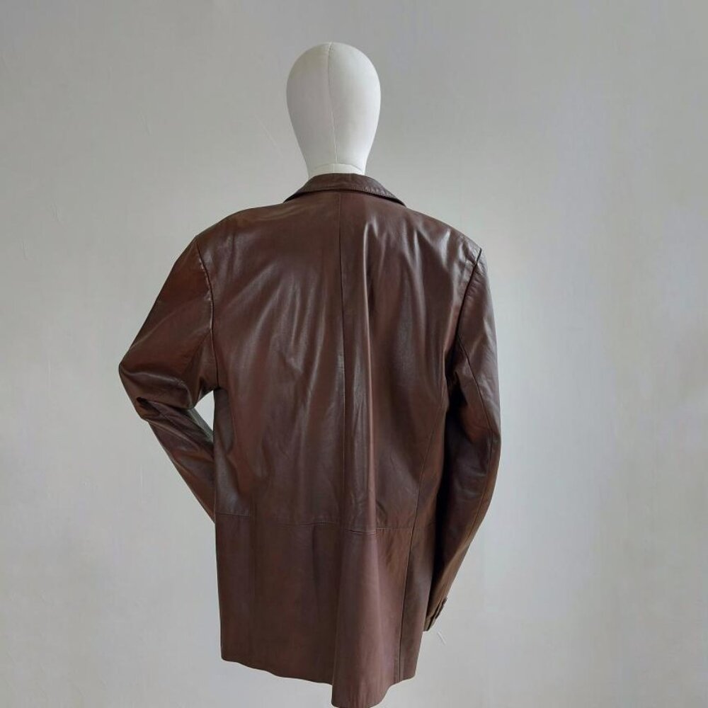 Brown Danier Blazer Style Leather Coat - Picture 2 of 10